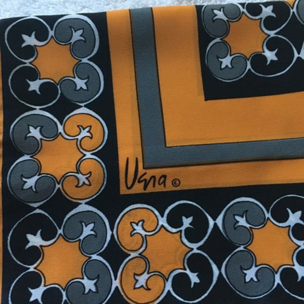 Vintage Vera Neumann burnt orange chocolate taupe Geometric Neck Scarf